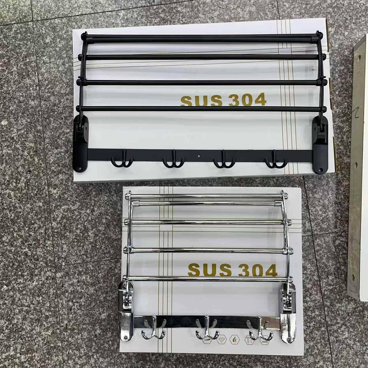 304不锈钢浴巾架可折叠毛HWQ架挂钩卫生置间厨房巾壁挂墙钩物架