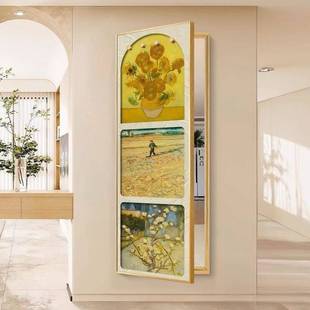 奶油风隐藏式推拉穿衣镜带挂钩玄关暗藏式全身镜翻开门隐形镜子画