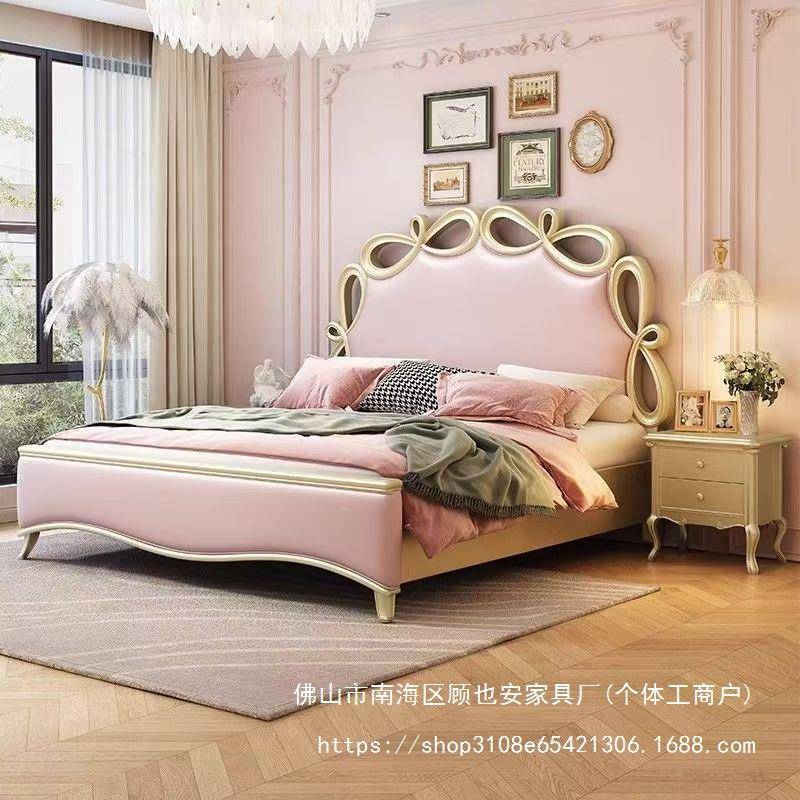 GA美式轻奢实HND式木床现代Y简.约欧式公主双人床法18m1.5m主卧婚