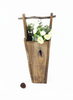 厂家销复古木售质水桶造型带CF18666电手干花瓶花提桶民宿客厅视