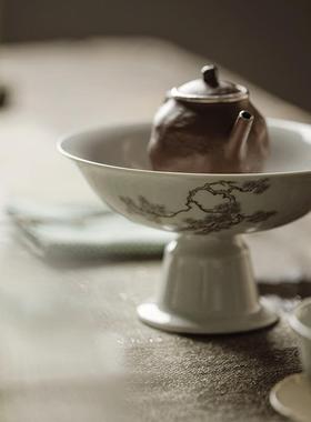 束刻复仿宋松高足风茶古点盘陶瓷点SFHC心盘茶道配壶件承干泡台