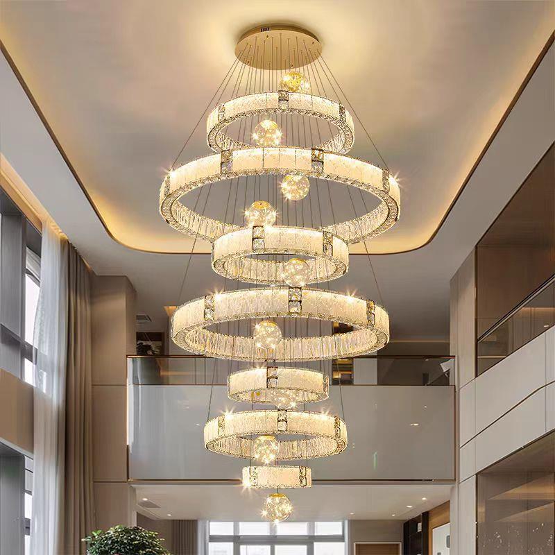 式楼别墅大挑吊灯现代323轻奢空水灯楼中楼晶梯loft自建房复高端