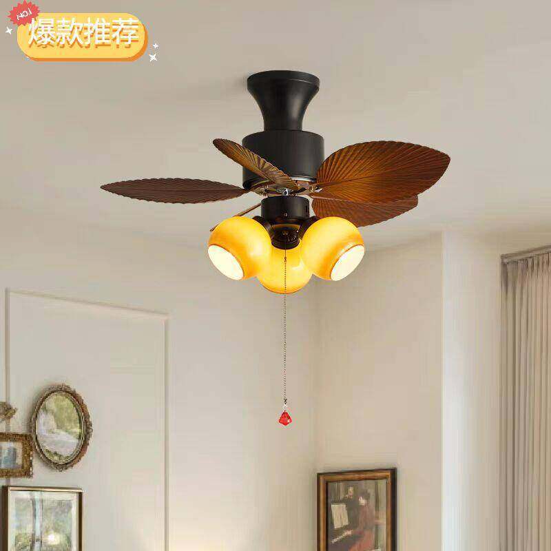 美式复古餐厅吸顶风扇灯客厅卧室家用书房中古南洋风焦糖色吊扇灯