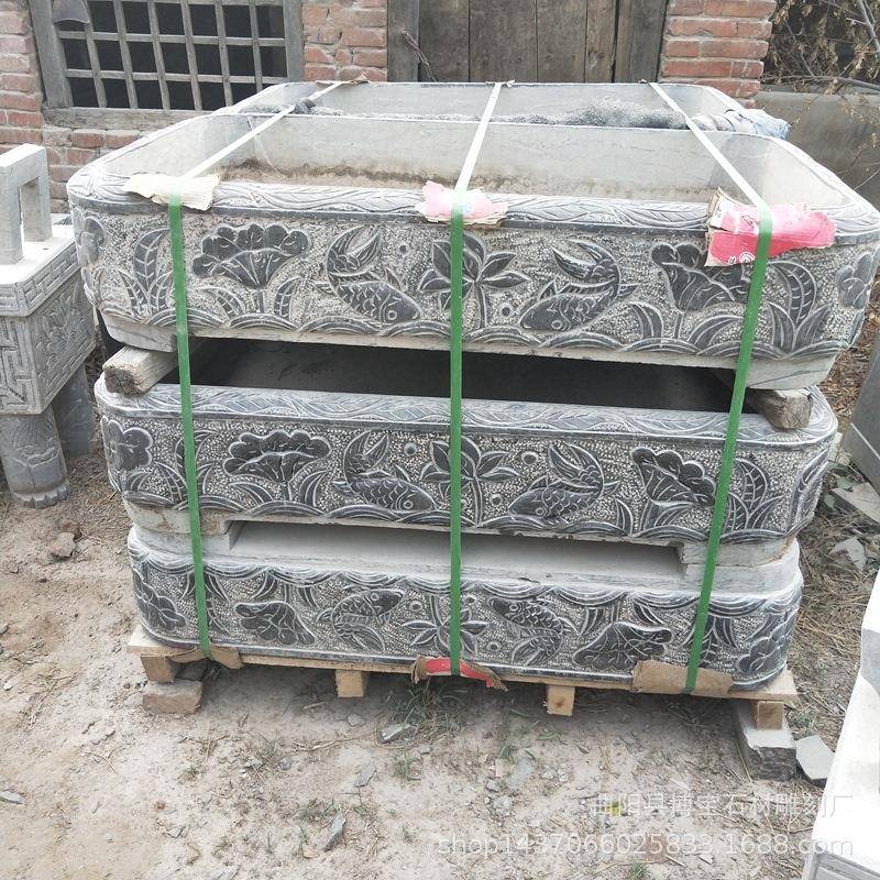 老槽石子仿247子古做旧青石石雕荷花缸石头花盆长方形马槽现货
