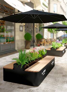 户外花箱组座椅合商业街道花铁艺槽花坛带座椅UTY广场室外凳休坐