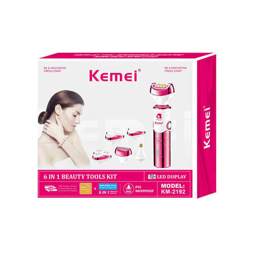 科美/KEMEI跨境六合一拔毛剃毛器数显可折叠ipx4防水送洗脸按摩头