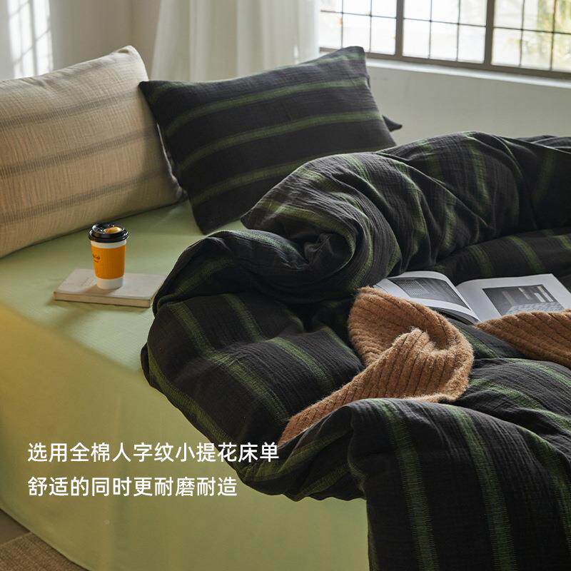古中式朴全床棉色织三层纱件套段染彩纱被套纯棉床单笠民S19四宿