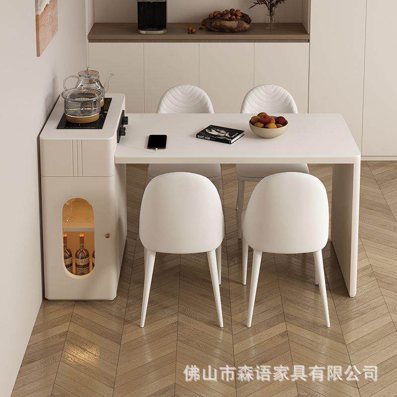 岩板台餐桌一岛中体小现户型可伸缩家用代简约多功能岛泡茶MXQ饭