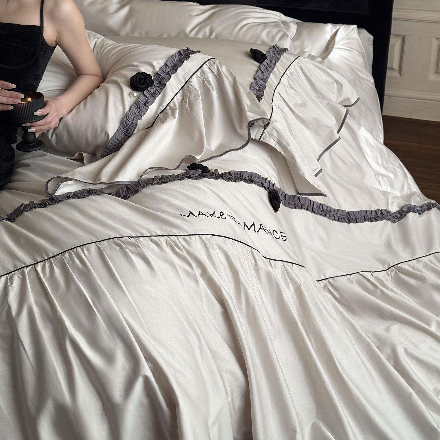 法式公主风长绒四件套丝滑裸睡纯棉棉花ZBQ被全套边棉床单床上用