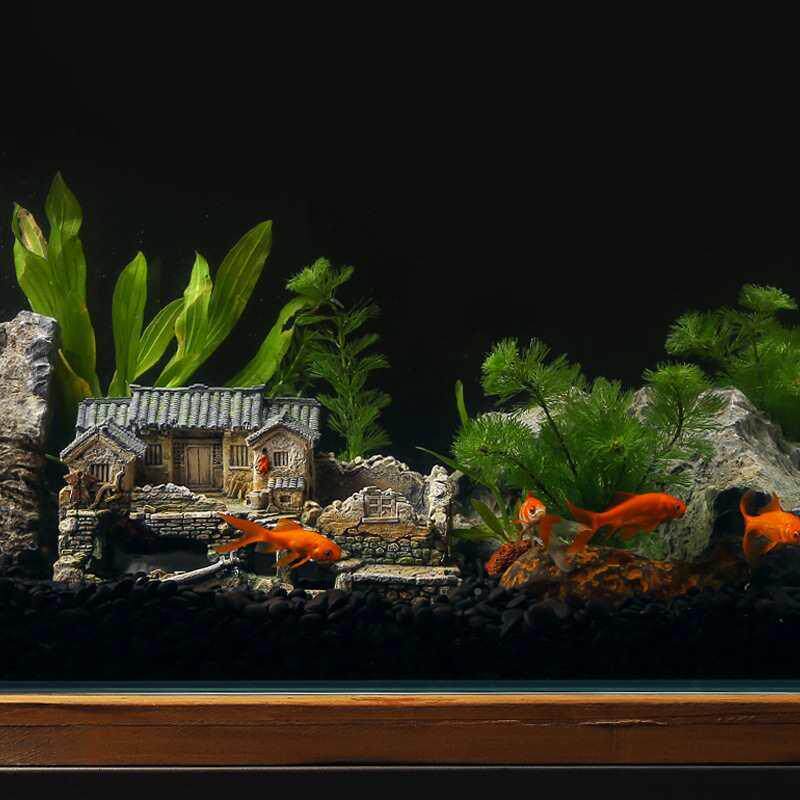 F8757HHT水族箱假山鱼缸老造景装饰品筑鱼躲虾避屋建模型房子微景