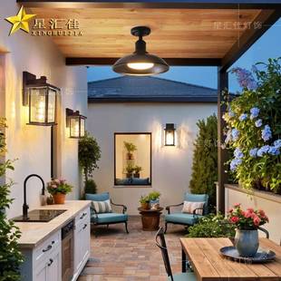 美式复古壁灯户外防水花园别墅台柱围墙室外庭子院露阳灯四方琉璃