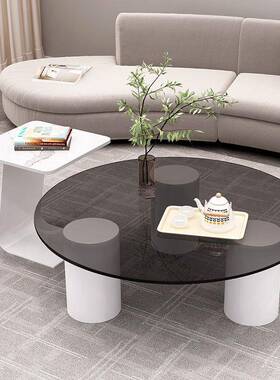 厅用茶几小户型网红组合LEJ玻璃岩板家圆客骨形卧室茶几现代简约