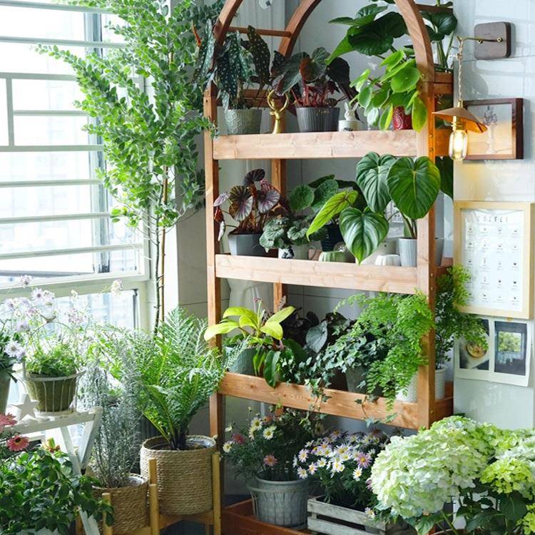 阳台架985花层架地式多多肉架子置物架实木层移动带轮植物落架花