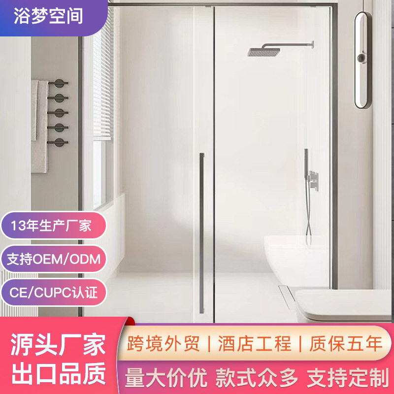 一字型极窄三联动卫生间隔断玻璃门浴室推拉移门淋浴房干湿分离