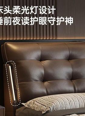 现代简约皮艺黑色1.床8m带夜TPD灯床纳帕皮婚床软包主物卧室网红