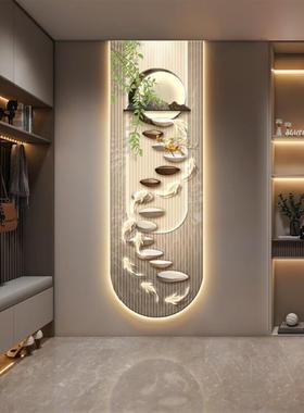 轻生财有鹿玄关装饰JX231101画奢鱼图九入户竖版画细长条走廊过挂