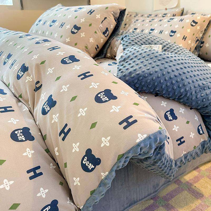 0斤被子全套冬一整套豆1豆绒被加MJM厚保暖针织棉被套单大人豆被