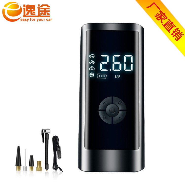 厂家车载带灯无线智能充气泵数显便携式多功能充气泵汽车打气泵