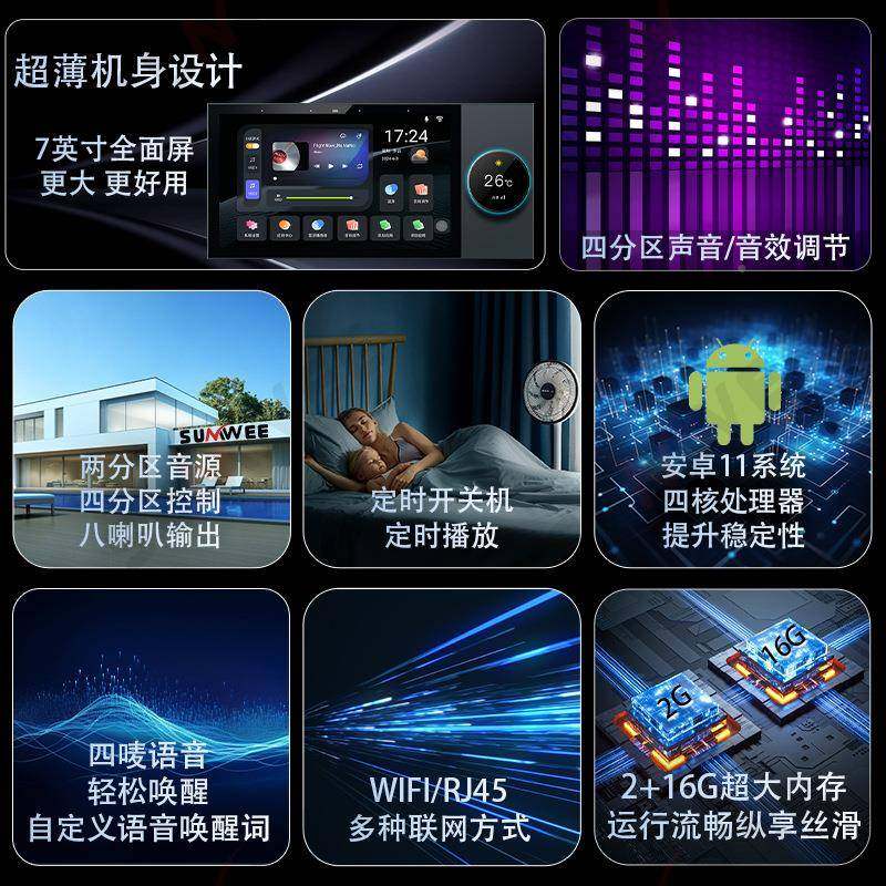 全屋智PSQ居能家背景音主机控乐制器系统嵌放入式吸顶音响套装功