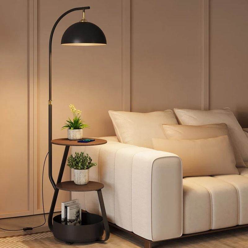 落地灯客厅茶几置物架摆件一体奶油沙发卧室床头柜古风立式台灯