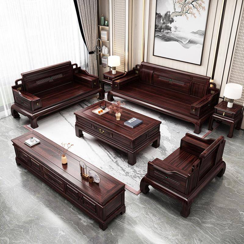 新中式全实发木沙客厅大型酸枝木沙发户高别墅客厅全套雕花IKZ家