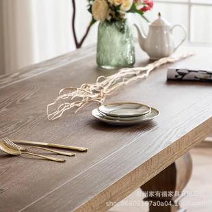 oft美式 桌 乡村复古长方形实餐桌客厅家餐用做l旧木厅宴会无品牌