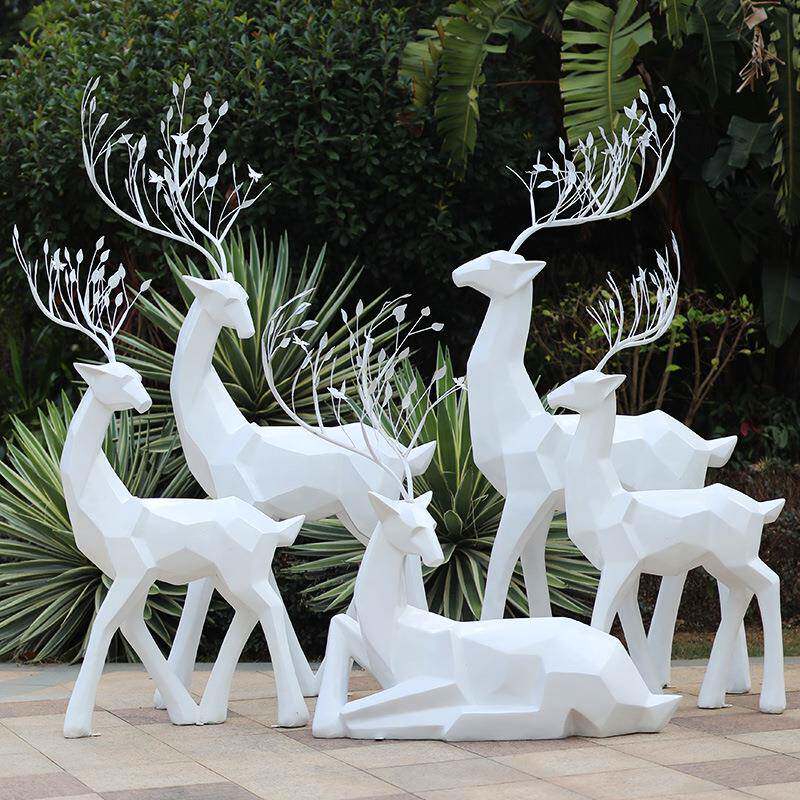 几何JLW块面象抽梅品花鹿摆件户钢外玻璃园林景观装饰小花园雕塑