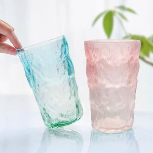 粉色渐变冰川纹玻璃杯把手高颜值茶杯喝水杯子网红ins风超市杯子