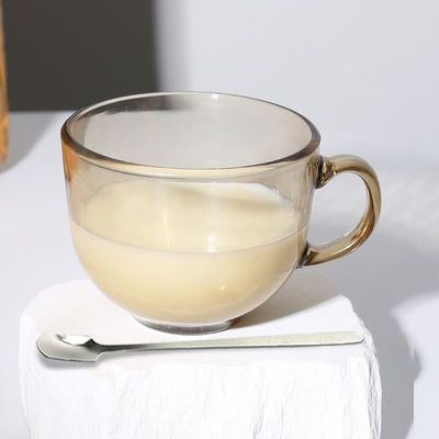 【带勺】茶色早餐杯牛杯奶带勺子ins高颜值家用水杯大容量玻璃杯