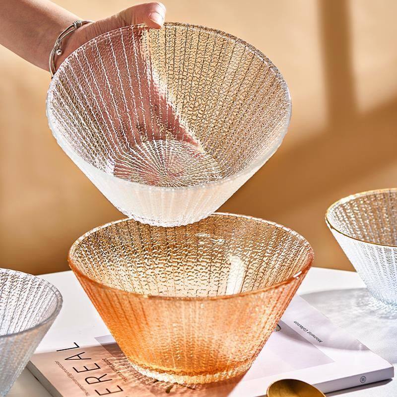 日式玻璃碗沙拉碗水果碗透明冰丝碗ins高颜值客厅家用甜品碗饭碗,餐饮具,碗,淘宝优惠券,粉丝福利购,淘宝优惠卷