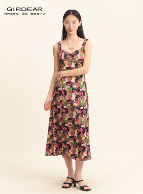 Girdear/哥弟26年早春新款洋气百搭显瘦桃型领吊带连衣裙150028