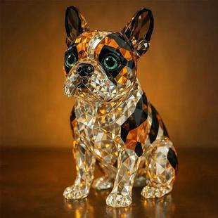 跨境新品 Crystal Dog Figurine 水晶狗雕像桌面立体摆件装饰品