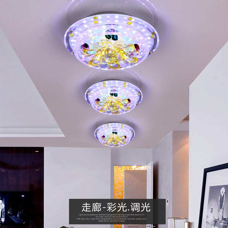 圆形led水晶过道灯走廊灯玄关吸顶灯蝴蝶灯天花灯具粉蓝白调光