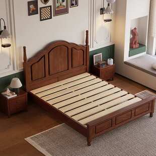 轻奢风乡村单人床美式实木床现代简约复古法式双人床婚床卧室家具