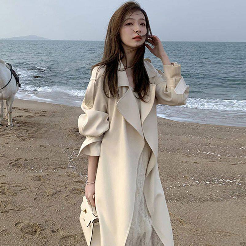 风衣外套女春秋感垂感新款大衣中长款韩风气质小个子潮