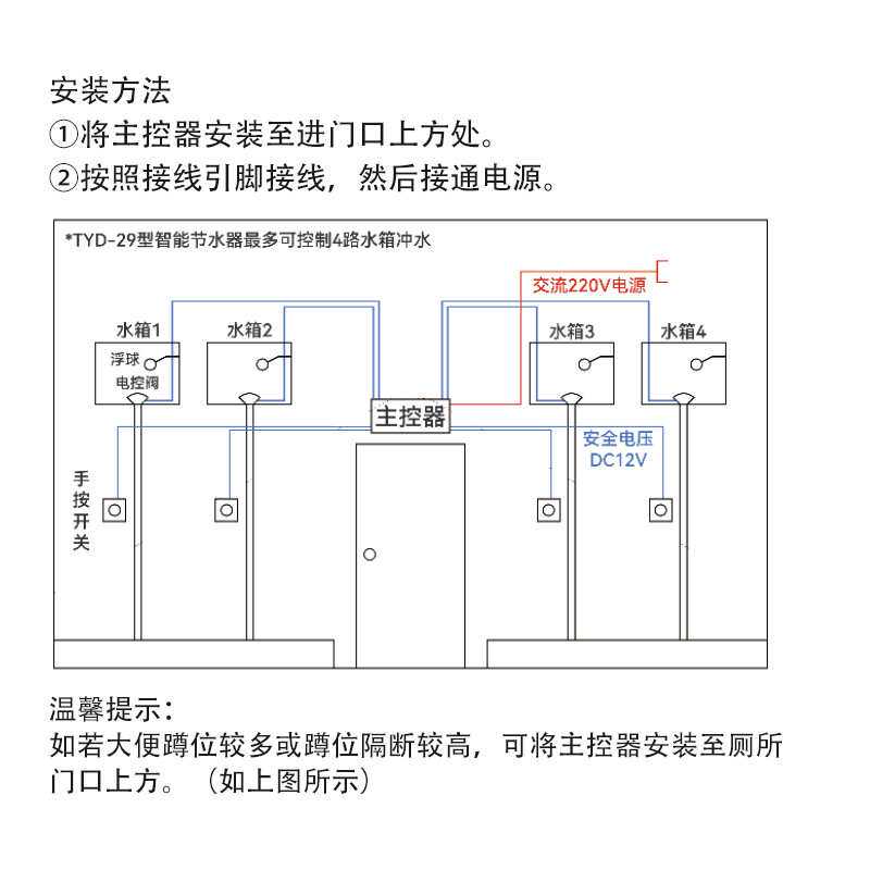 沟槽式厕所节水控制器手按冲水控制四个水箱冲水自动改手动冲力大
