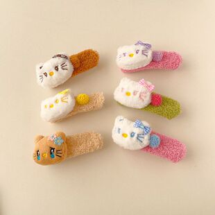 发饰盘发边夹抓夹后脑勺猫鸭嘴泰迪毛侧秋冬kt发夹毛绒发卡夹