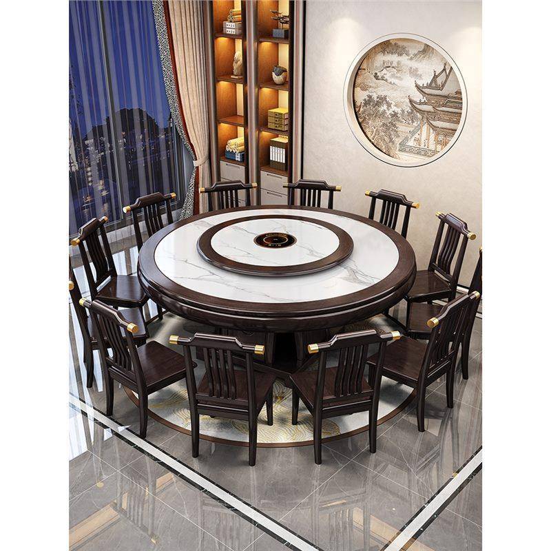 岩板餐桌圆餐桌WPF新中式餐桌桌店餐大酒圆桌餐家用小桌户型圆桌
