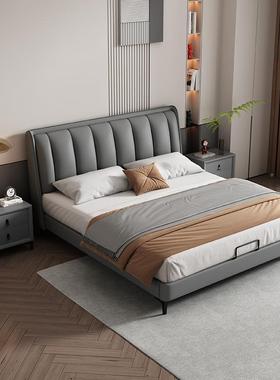 现代简约皮床.8米床主室高端大气卧1.5双人IMN婚气压储物科1技布
