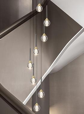 复658856式楼梯长吊灯l现代简墅约水晶LED餐灯别楼梯间旋转中空of