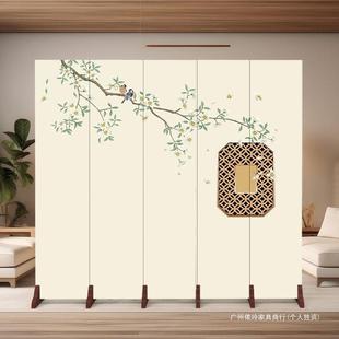代中式淡雅意境MNN屏风隔断现叠折移客厅酒店装饰水墨竹动子月圆