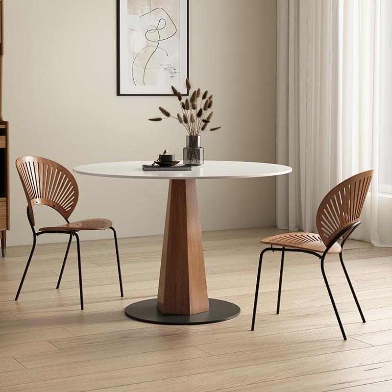 0J德利丰F77TTTMH圆形岩复板餐桌用小白户型实家木简约纯饭桌古圆