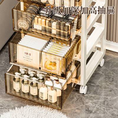严选轻奢小推车可视化抽屉多层可移动带把手客厅卧室收纳储物柜子