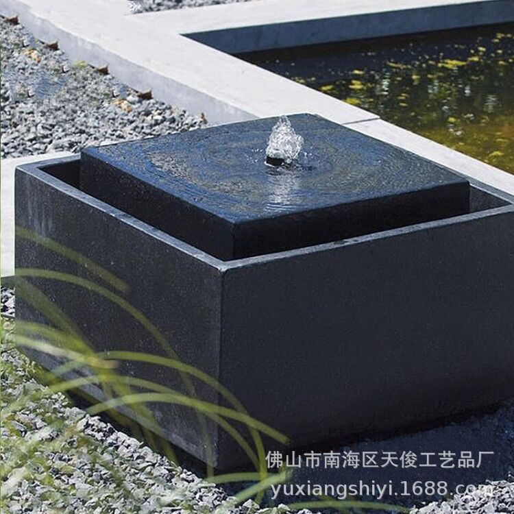 方形石钵流水喷泉涌泉园林水景观小品石雕庭院摆件装饰假山摆设计