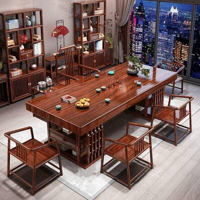 实木大原板木桌椅67651式茶桌组合中台家用办公泡茶办公室茶茶几