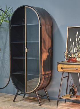 法式复古CZRS0011工风铁艺拱形餐边璃柜玻门陈列柜民异宿形分业层