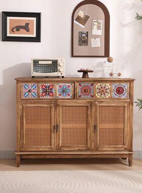 美式实餐边柜靠墙一体储物茶柜具收纳木柜现代简约客玄IIN厅边柜