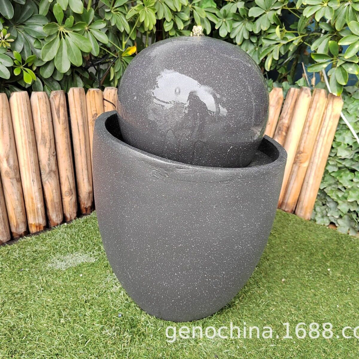 黑色圆球花盆流水喷泉庭院摆件