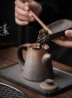 中壶式粗陶茶泡壶家用手持过小茶单壶茶QKA水壶陶瓷滤手抓壶仿古