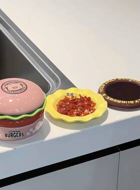 粉色猪汉堡吐骨调碟餐套装家用可爱叠叠乐料高碟颜XBE值小具盘子